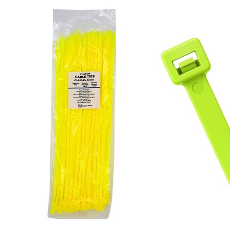Cable Ties Unlimited Cable Tie, 14 in L, 50 lb Strength, 4 in Max Bundle Dia, Nylon 6/6, Fluorescent Green 100PK C14-50-Flo Green