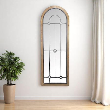 Homeroots 62" Brown Rustic Wood And Metal Arch Freestanding and Wall Mount Full Length Mirror 632513