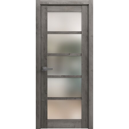 Sartodoors Solid French Door Frosted Glass Grey 24x80 Solid Core Modern Interior QUADRO4002ID-NEB-24