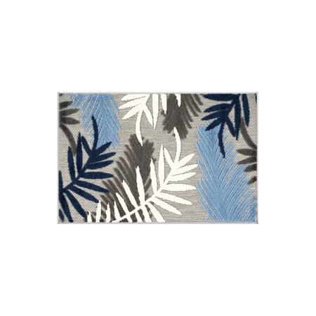 World Rug Gallery Palm Frond Indoor/Outdoor Area Rug 2 ft x 3 ft Blue 5550BLUE2X3