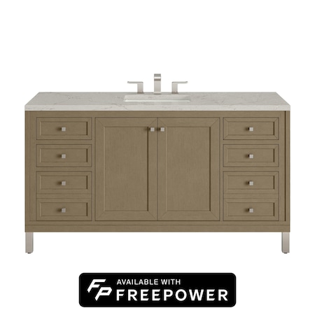 James Martin Vanities Chicago 60 in. Single Vanity, Walnut Whisper, w/ 3 CM Victorian Silver Silestone Top 503-V60S-WLW-FVSL
