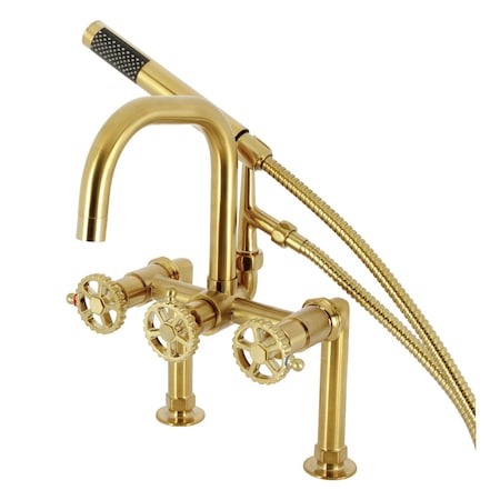 Kingston Brass 7" Center Deck-Mount Clawfoot Tub Faucet with Hand Shower, Brushed Brass AE8407CG