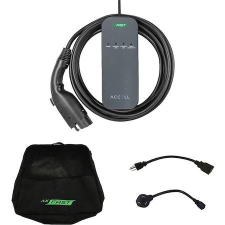 Accell AxFAST 16-Amp Dual-Voltage Level 1 or Level 2 Portable Electric Vehicle Charger EVSE24.6 ft Cable P-120240V.USA-001