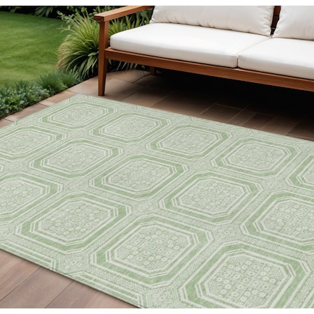Homeroots 9' X 12' Mint Green And Ivory Geometric Washable Indoor Outdoor Area Rug 610833