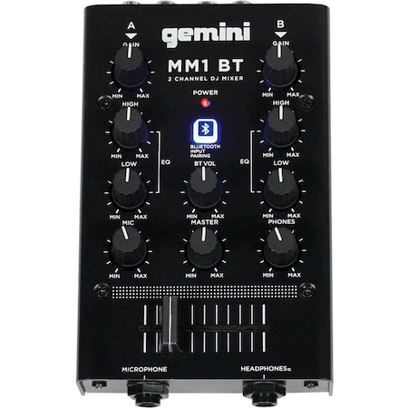 Gemini MM1BT 2-Channel Professional Analog DJ Mixer with Bluetooth Input MM1BT
