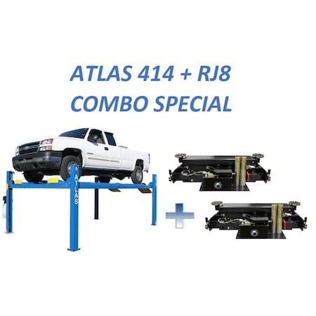 Atlas Automotive Equipment 414 14,000 Lb. 4-Post Lift + Rj8 Rolling Jacks Combo ATTD-414-COMBO-FPD