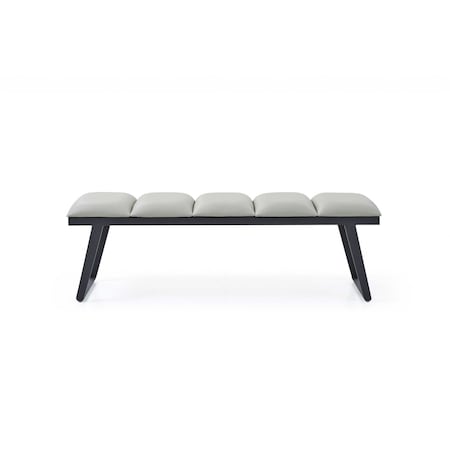 Homeroots 57in Light Gray and Black Upholstered Faux Leather Bench 372148