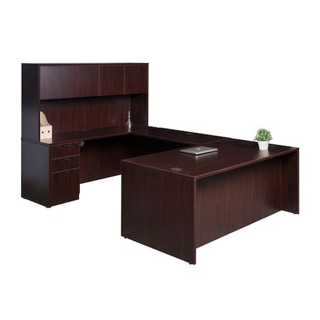 Boss Office Products BOSS 66" Executive U-Shape Desk with Hutch Group in Mahogany Finish GroupA15-M