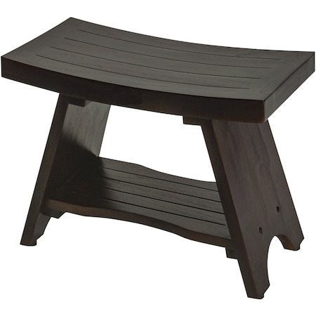 Homeroots Teak Rectangular Shower Bench With Shelf In Brown Finish 376696