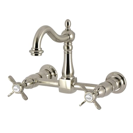 Kingston Brass Two-Handle Wall Mount Bridge Kitchen Faucet, Brushed Nickel KS1268BEX