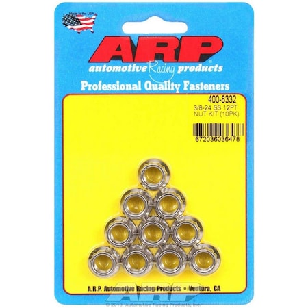 Arp 400-8332 0.37 in.-24 12 Point Stainless Steel Nuts, 10PK ARP400-8332