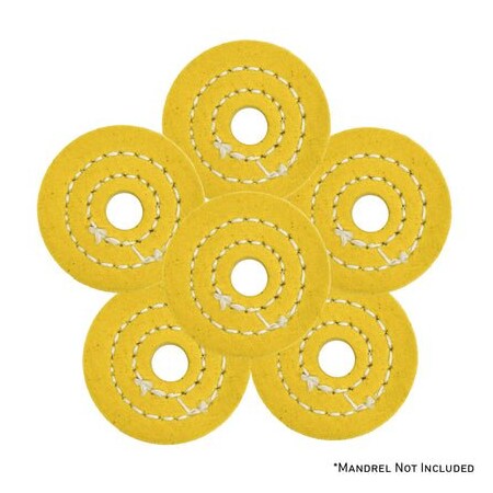 Renegade Products Usa Mini Buffing Wheels, 1/2" Arbor Hole, Yellow Mini Buff Pack, 20-Ply, 1/4" Thick, 2 Inch, 6PK FCV2X20PYT-1/2AH-6PK