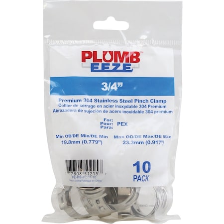 Plumbeeze 3/4'' SS PEX Pinch Clamp, 10PK PE-PS-PC07-10