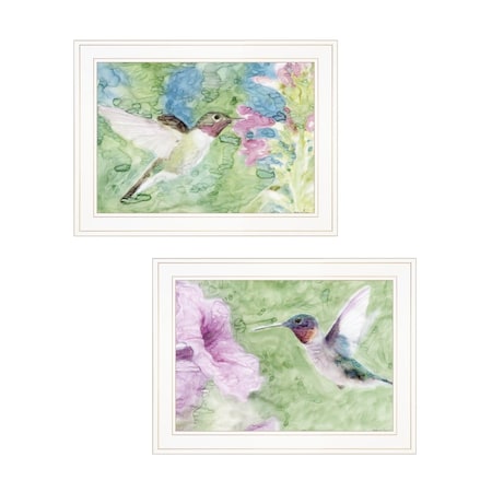 Homeroots Set Of Two Humming Bird 1 and 2 White Framed Print Wall Art, 2PK 408045