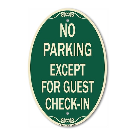 Signmission No Parking Except for Guest Check-In, 12 Inch X 18 Inch Architectural Oval, Heavy Gauge Aluminum A-OV-G-1218-23625