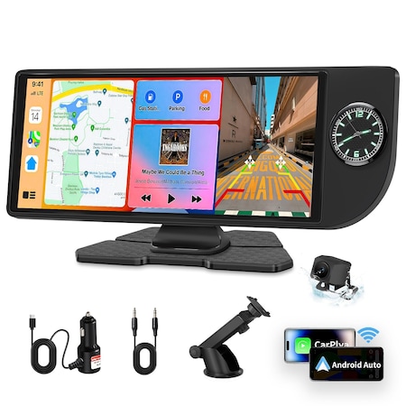 Wrightmaster 10.26 in HD Touch Screen Car Stereo, with CarPlay, Android Auto, FM radio, Black Built-in Clock ZR-Dial-black