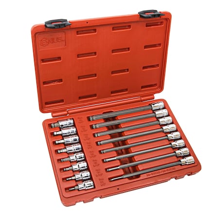 Genius Tools 16PC 3/8in Dr. Metric Long Wobble Hex Bit Socket Set BS-316WHX