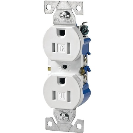 Eaton Wiring Devices Straight Blade Receptacle, 5-15R, 15 A, 125V AC, 2 Pole, 3 Wire, Flush Mount, Grounded TR270W-BOX