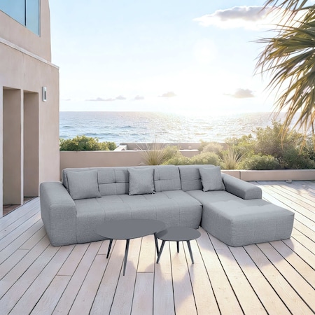 Deko Living 4 Piece Gray Outdoor Compressed Foam Sectional Sofa Lounger and Table Set COP30018
