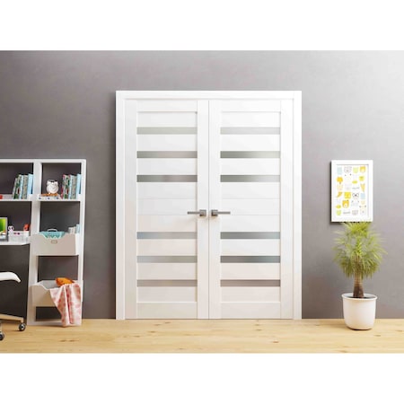Sartodoors Solid French Double Doors White Solid Core Modern Interior QUADRO4266DD-WS-36