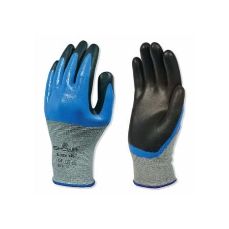 Showa Nitrile, Double Coated Cut Resistant Glove, Size S, 4 ANSI/ISEA Cut Level, Black, Blue, 72PK 845-S-TEX376S-06