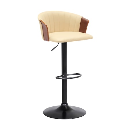 Armen Living Lydia Adjustable Walnut Wood Bar Stool in Cream Faux Leather with Black Metal LCLYBAWACR