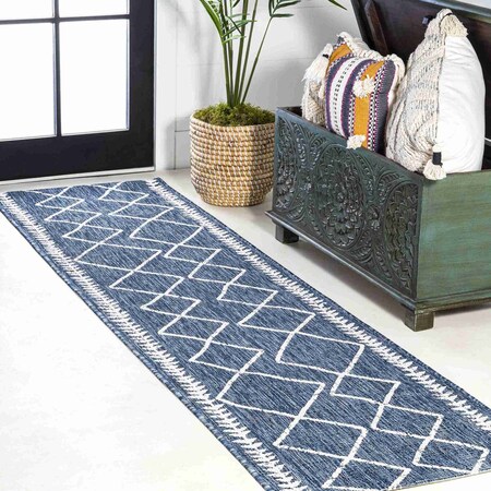 Jonathan Y Derya Tribal Diamond Trellis Blue/Ivory 2 ft. x 8 ft. Indoor/Outdoor Runner Rug SMB129C-28