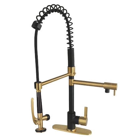 Kingston Brass Single-Handle Deck-Mount Pre-Rinse Kitchen Faucet with Pot Filler, Matte Black/Brushed Brass LS850CTLMBBB
