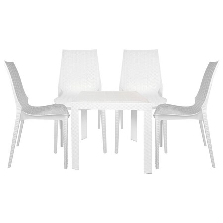 Leisuremod Kent 5-Piece Outdoor Dining Set with Dining Table and Dining Chairs, White KC19MT31WH4