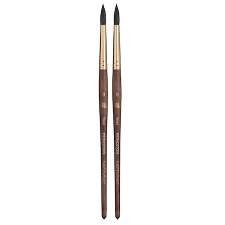 Princeton Neptune Round Brush, Synthetic Bristles, Short Handle Watercolor Paintbrush, Dark Wood, Size 8, 2PK P4750R8