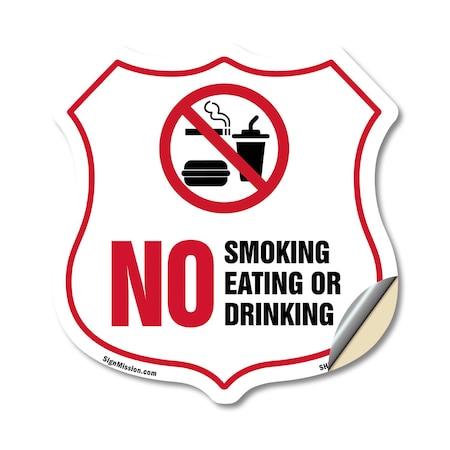 Signmission No Smoking Shield Sign No Smoking Eating, 18 Inch X 18 Inch, Vinyl Decal SHI-D-18-400