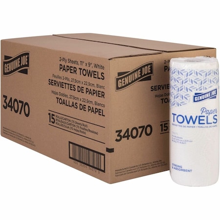 Genuine Joe 2-Ply Paper Towel Rolls - 9in x 11in - White - 70 Sheets Per Roll, 15PK GJO34070