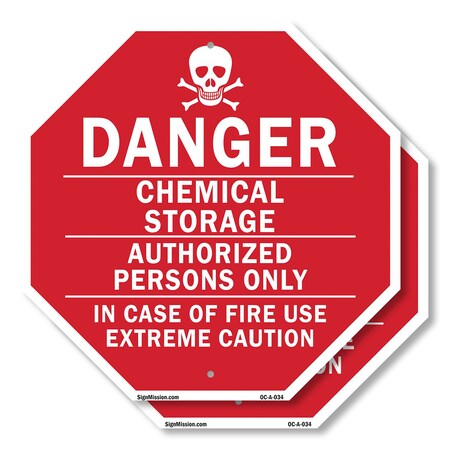 Signmission Danger Chemical Storage Authorized, 18 inch X 18 inch, Plastic Sign, 2PK OC-P-2PACK-18-34