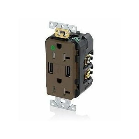 Leviton USB Charger/Duplex Tamper-Resistant Receptacle, Hospital Grade, 3.6/20 Amp, 125 Volt, Brown T5832-HG