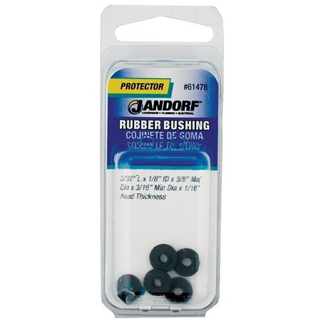 Jandorf Conduit Bushing, 1/8 in Dia Cable, Rubber, Black, 1/16 in Thick Panel 61478
