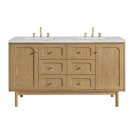 James Martin Vanities Laurent 60 in. Double Vanity, Light Natural Oak, w/ 3 CM Eternal Jasmine Pearl Quartz Top 545-V60D-LNO-3EJP