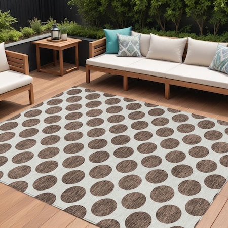 Homeroots 9' X 12' Brown And Ivory Polka Dot Washable Indoor Outdoor Area Rug 614885