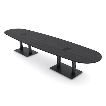 Skutchi Designs Boval Conference Table With Power, 48 in W, 168 in L, Grey HAR-BOVL-48X168-DOU.BK-WA7949-EBLK