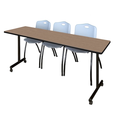 Regency Kobe Mobile T-Base Training Table W/ 2 M Stack Chairs, 84 in W, 24 in L, Noble Oak MKTRCC8424NO47GY