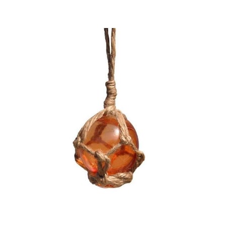 Handcrafted Decor Orange Japanese Glass Ball Fishing Float with Brown Netting Decoration- 2 in. 2 Orange Glass - Old