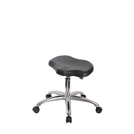 Blue Ridge Ergonomics Polyurethane ESD Ray Sit-Stand Stool Chrome - Desk Height with ESD Casters in ESD Black Polyurethane ESD-PRPDHSO-CR-EC