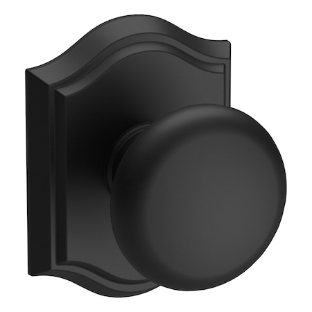 Baldwin Passage Round Knob and Traditional Arch Rose with 6AL Latch and Dual Strike Satin Black Finish PSROUTAR190