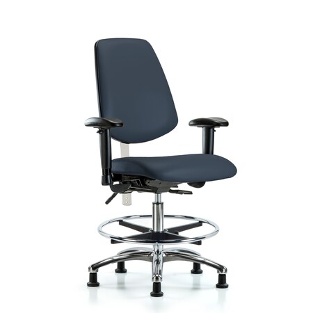 Blue Ridge Ergonomics Clean Room Chair Vin Med Ben Chair, Med, Bk, Nav, CL100, Adjustable Arms, 22" to 29" Height, Vinyl BR-NCR-VMBCH-MB-CR-T1-A1-CF-RG-8582