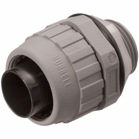 Hubbell Wiring Device-Kellems Conduit Fitting Connector, 3/8 in, Threaded, Nylon, Gray P038NGYA