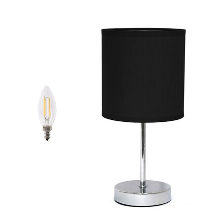 Homeroots 12" Black Metal Table Lamp LED With Black Drum Shade 642857
