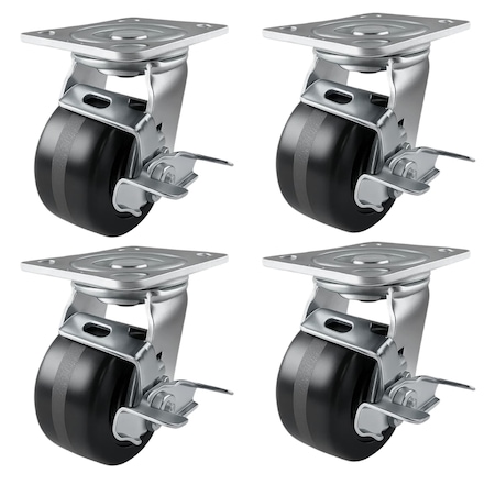 Hyw Products Heavy Duty Caster Set 4in Phenolic Wheels, 4 Swivel with Brake, 4PK 40-40S-A1-PH-TB-4