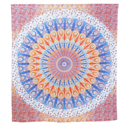 Homeroots 92" X 84" Orange Blue And Yellow Mandala Cotton Hanging Tapestry 397409