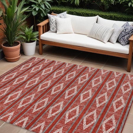 Homeroots 9' X 12' Red Ivory And Gray Geometric Washable Indoor Outdoor Area Rug 599668