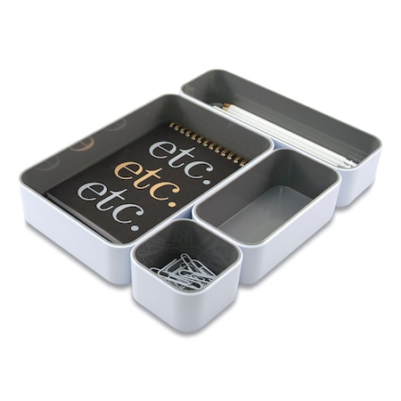 Advantus Fusion Stacking Bins, 4 Compartments, Plastic, 12.1 x 9.1 x 2.2, White/Gray, 4PK 37592