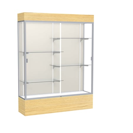 Ghent Lighted Floor Display Case 60x80x16, Plaque, Satin 2175PB-SN-LV
